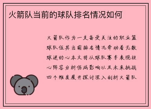 火箭队当前的球队排名情况如何